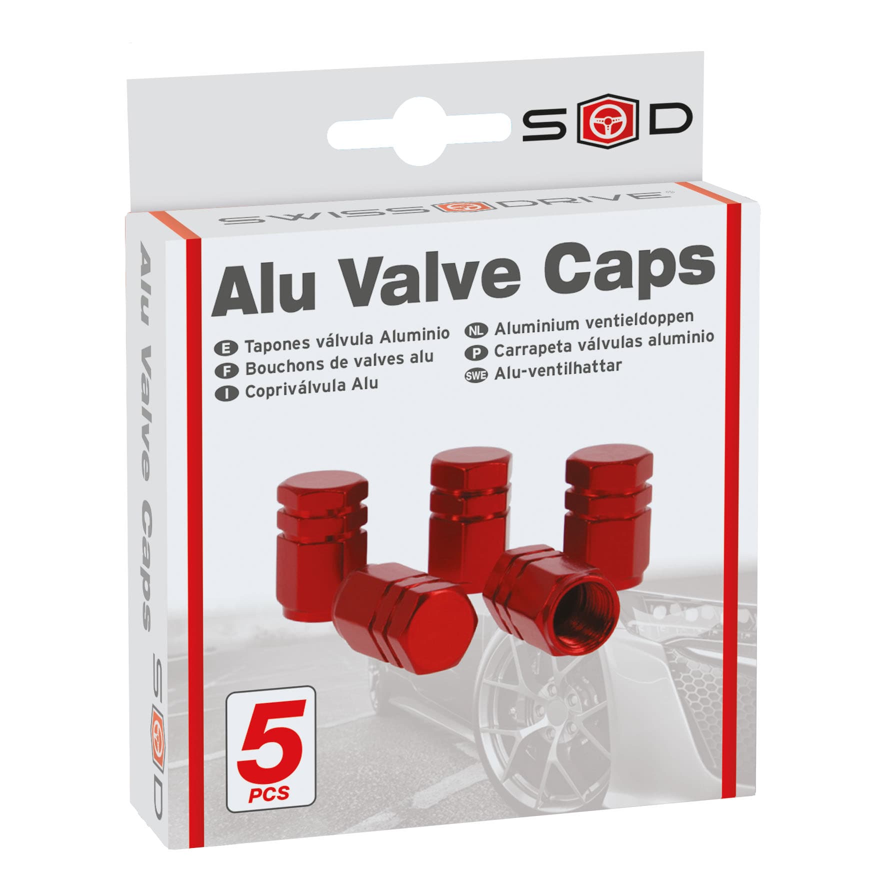VALVE CAPS  ALUMINIUM HEXAG. RED