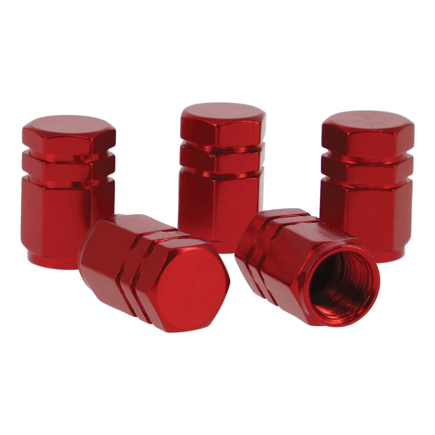 VALVE CAPS  ALUMINIUM HEXAG. RED